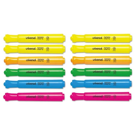 Universal Office Products UNV0 Desk Highlighter, Assorted Colors, 12 per Set 8867